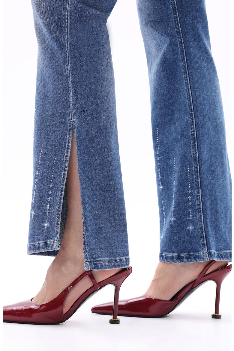Print Split Hem Mid Rise Flare Jeans, Alternate, color, LIGHT BLUE