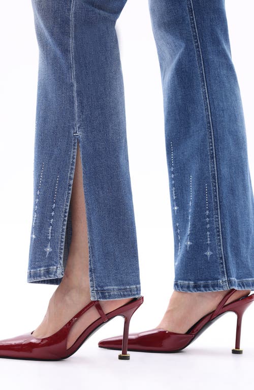 Bayeas Print Split Hem Mid Rise Flare Jeans In Blue