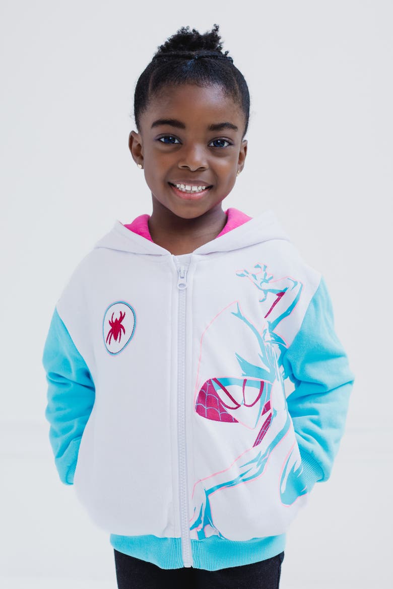 Spider-Man Fleece Zip-Up Hoodie, Alternate, color, Ghost Spider Teal