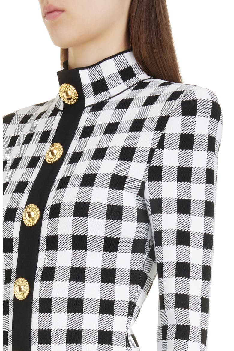 Gingham Button Front Long Sleeve Knit Minidress, Alternate, color, EAB BLACK/ WHITE
