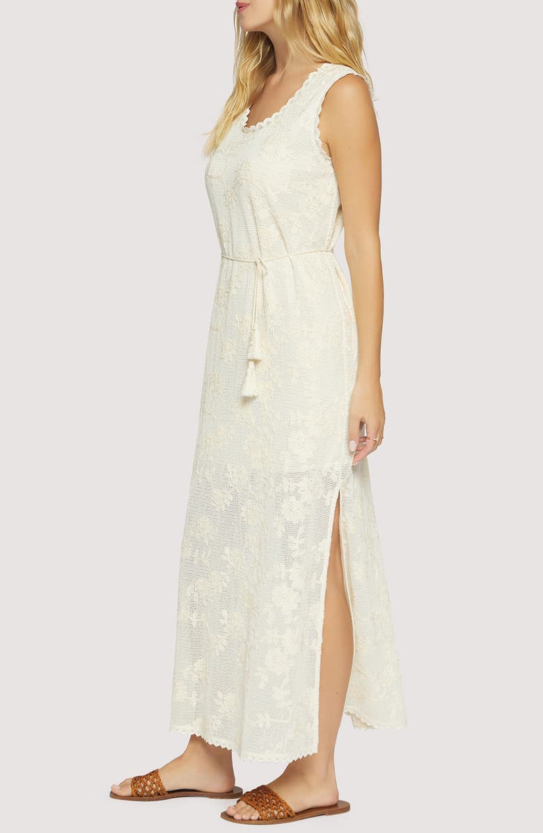 Lost + Wander Fiorenza Embroidered Tie Belt Maxi Sundress, Alternate, color, Cream