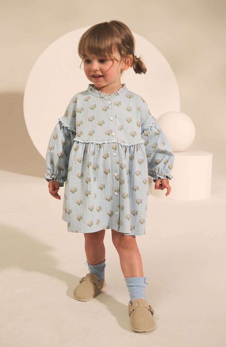 NEXT Kids' Floral Long Sleeve Cotton Dress, Alternate, color, Blue