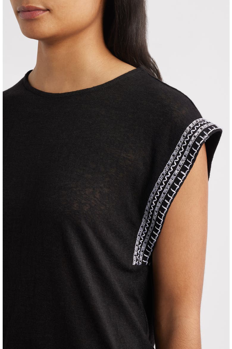 Caty Embroidered Sleeve Knit Top, Alternate, color, BLACK/CREAM