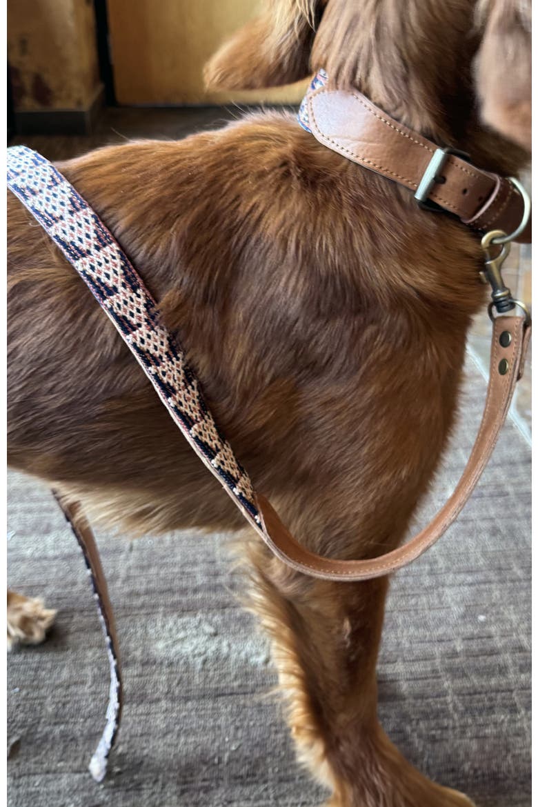 Moroccan Kilim Dog Collar and Leash, Alternate, color, Brown