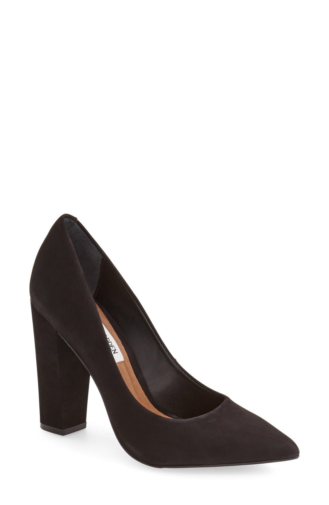 'Primpy' Pointy Toe Block Heel Pump, Main, color, BLACK NUBUCK