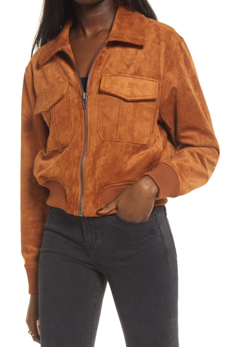 Faux Suede Bomber Jacket, Alternate, color, TAKE FLIGHT