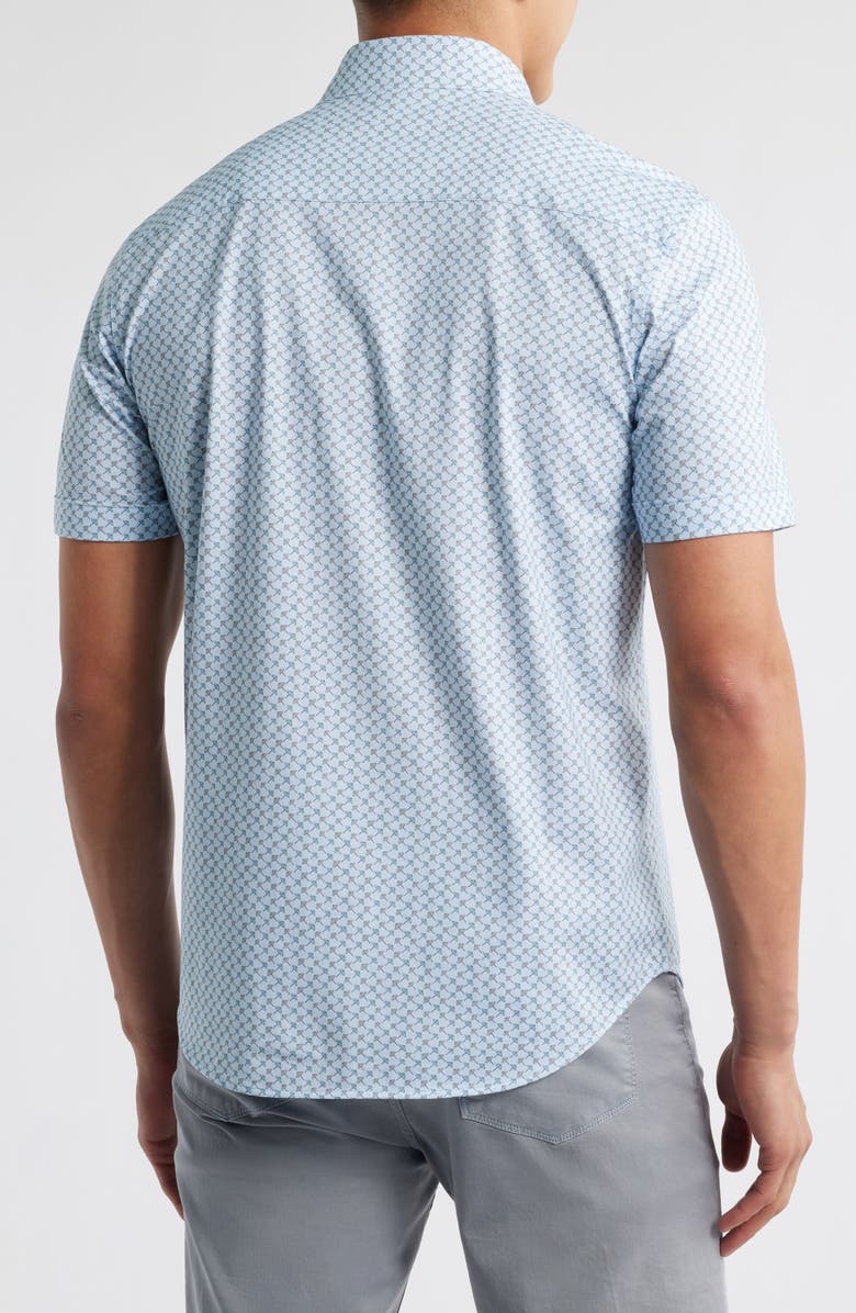 Bugatchi Miles OoohCotton<sup>®</sup> Beach Umbrella Print Short Sleeve Button-Up Shirt, Alternate, color, Menthol