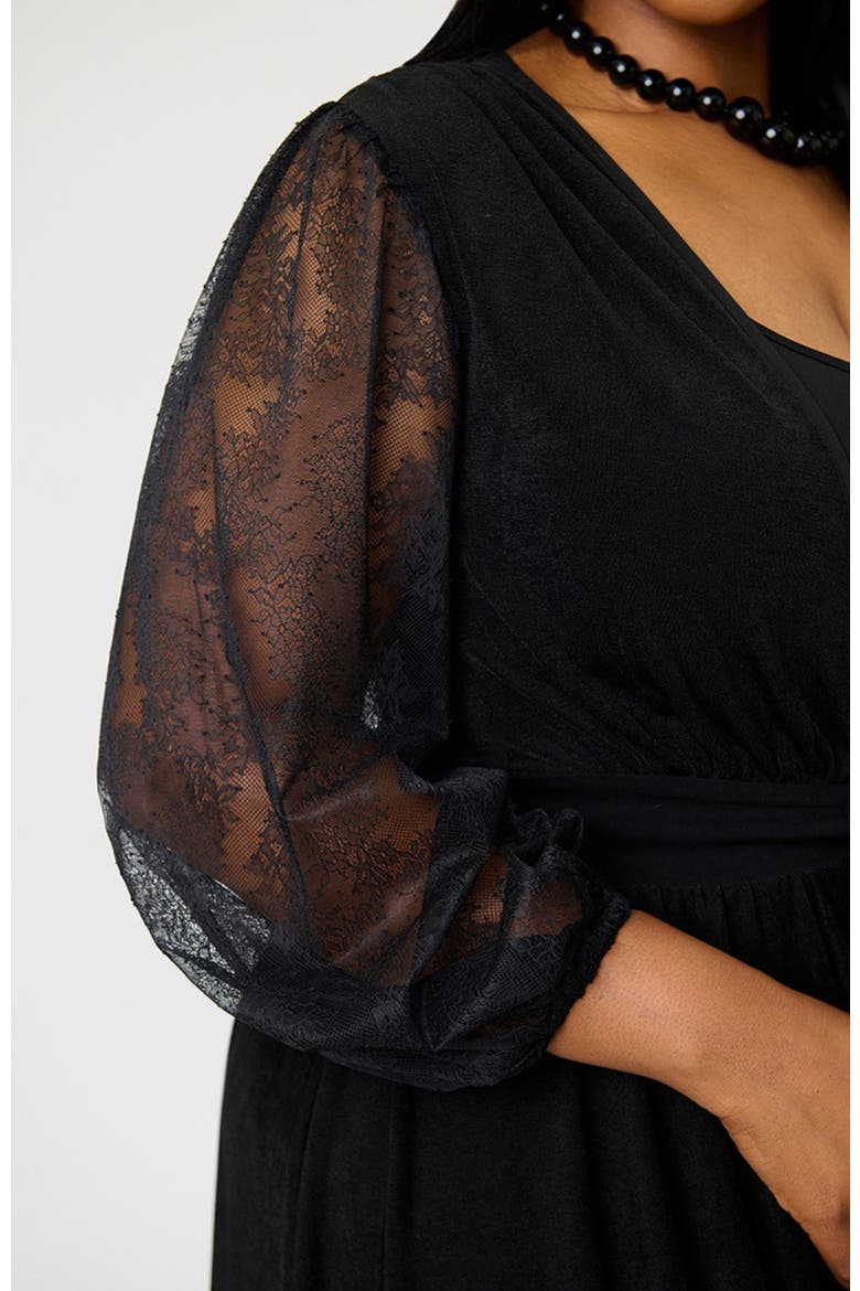 Plus Size Billow Long Sleeved Hollywood Duster, Alternate, color, Black Solid