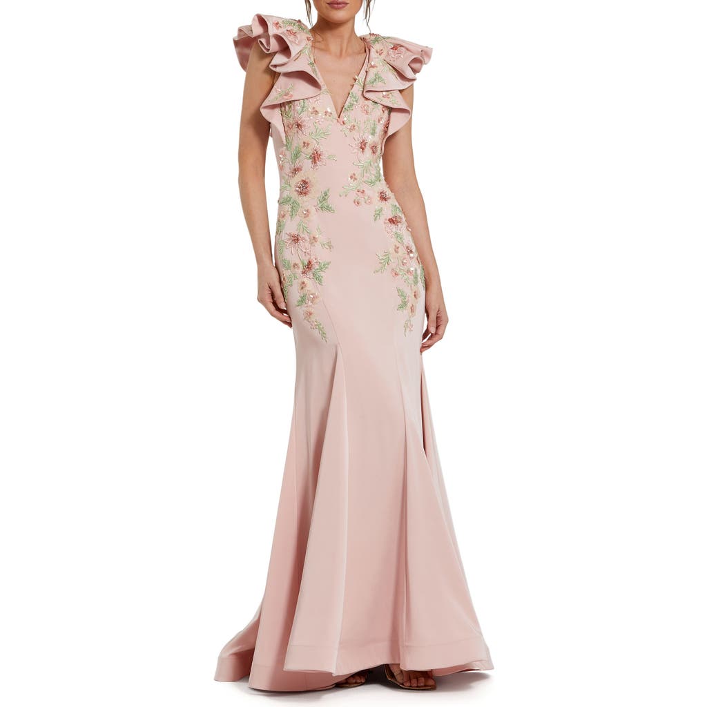 Mac Duggal Women's Flutter Sleeve Embellished Mermaid Gown in Blush at Nordstrom, Size 4