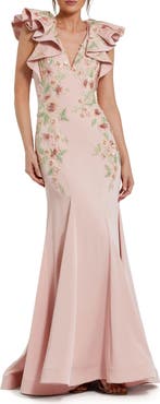Mac Duggal Women's Flutter Sleeve Embellished Mermaid Gown