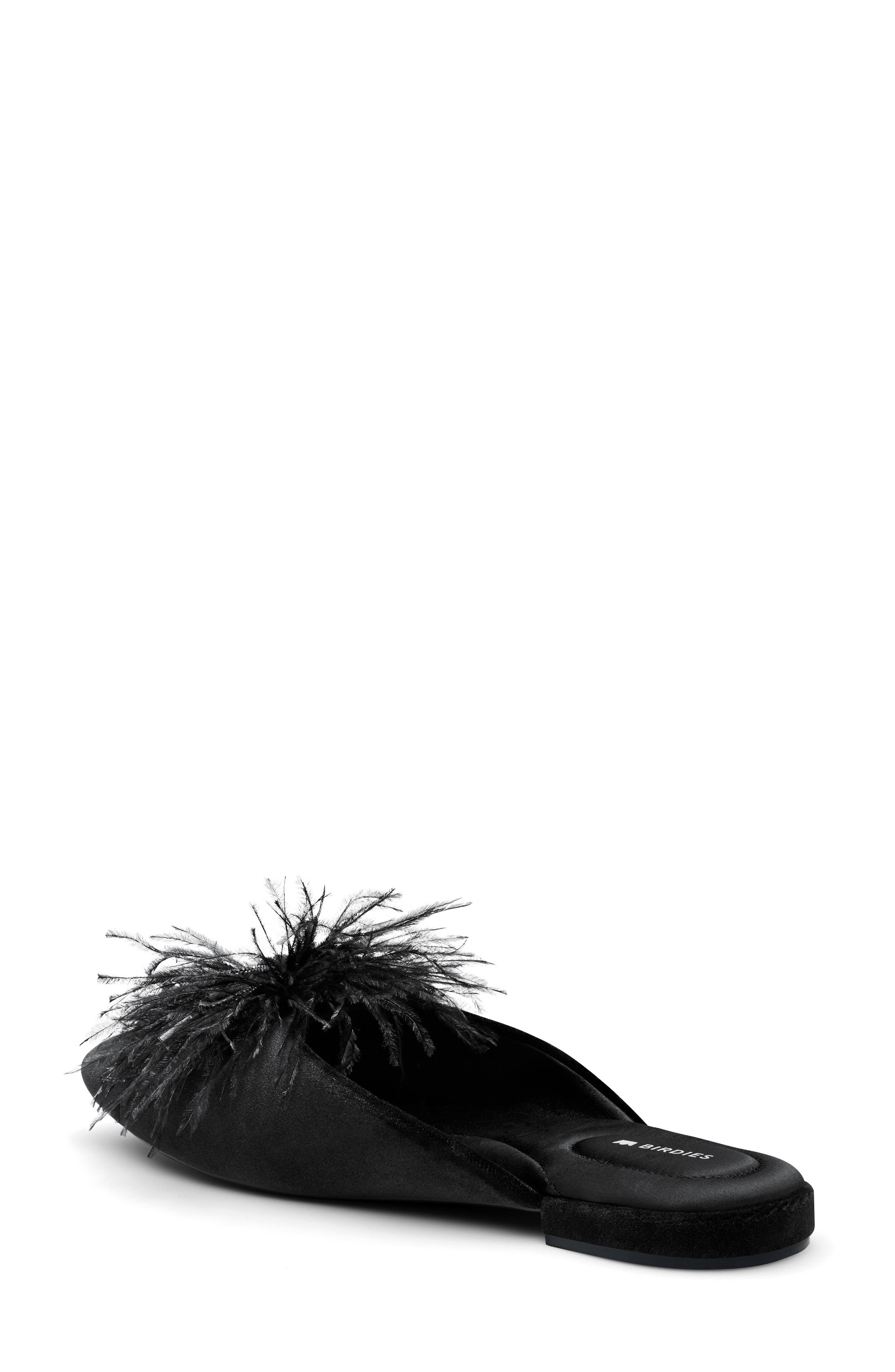 The Lovebird Feather Trim Mule, Alternate, color, BLACK VELVET