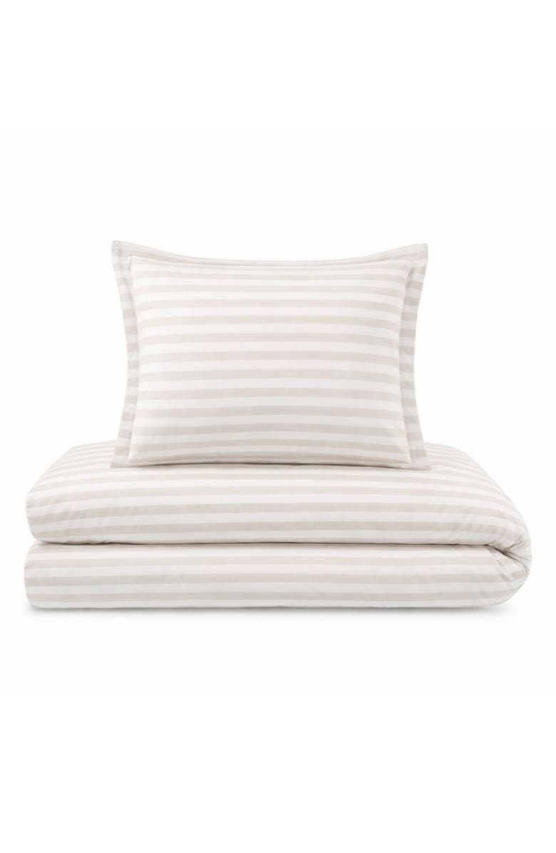 Domani Home Block Stripe Twin Duvet Cover, Sheet & Shams Set, Main, color, Taupe