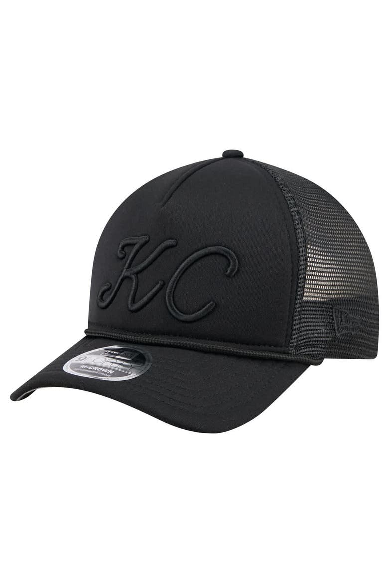 Men's New Era Black Kansas City Royals City Initial 9FORTY A-Frame M-Crown Adjustable Trucker Hat, Main, color, Black
