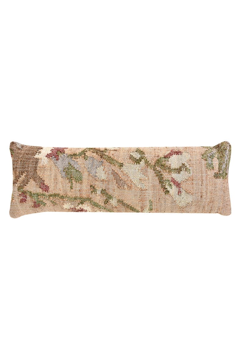 Elegant Floral Handwoven Pillow 14x40 with Down Alternative Insert, Main, color, White