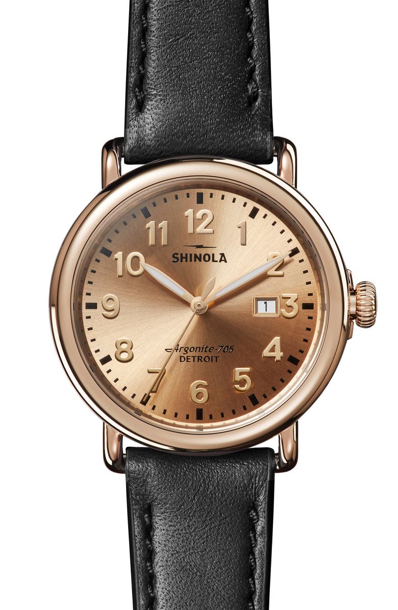 Shinola 'Runwell' Leather Strap Watch, 41mm, Main, color, 