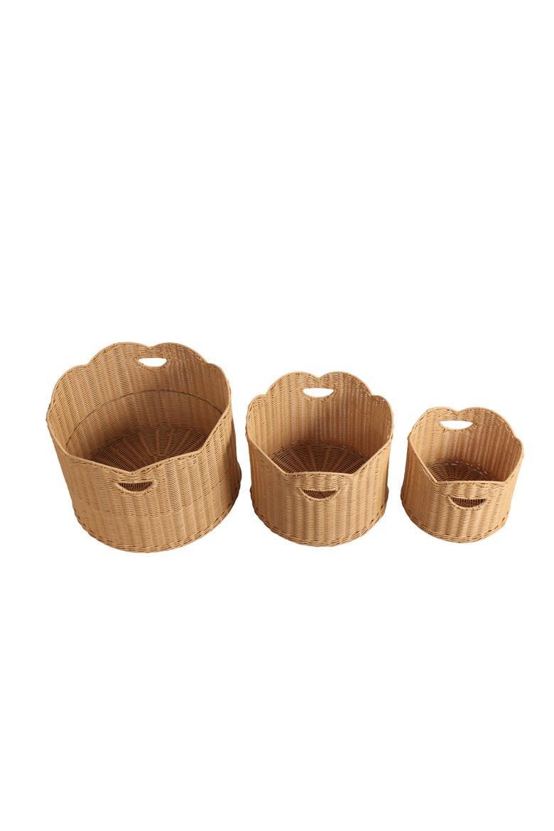 Maris Resin/Metal Scalloped Edge Nesting Storage Baskets with Handles, Alternate, color, Natural