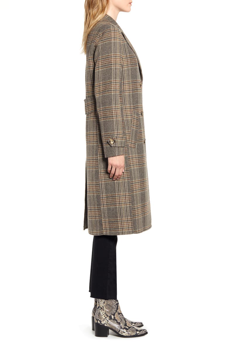 Plaid Wool Blend Coat with Removable Faux Fur Collar, Alternate, color, BROWN PLAID
