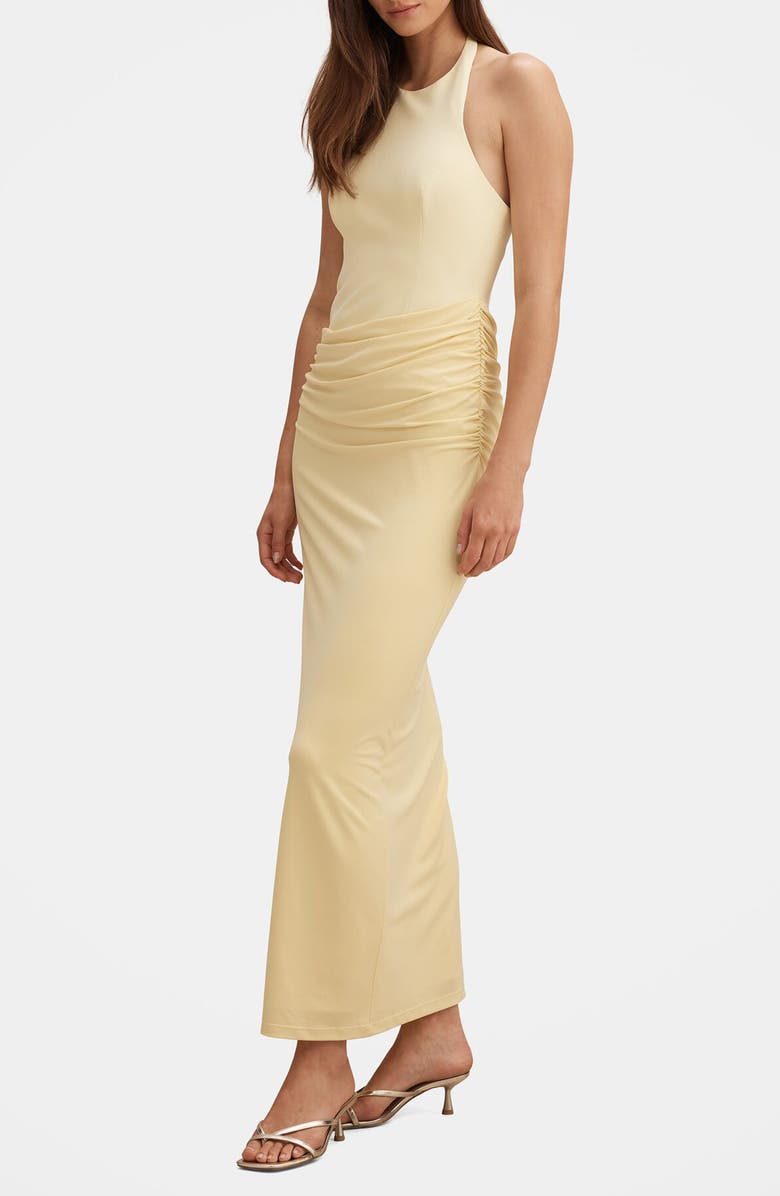 Ever New Lula Ruched Halter Gown, Alternate, color, Soft Yellow