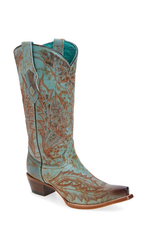 Embroidered Mid Calf Western Boot (Women)