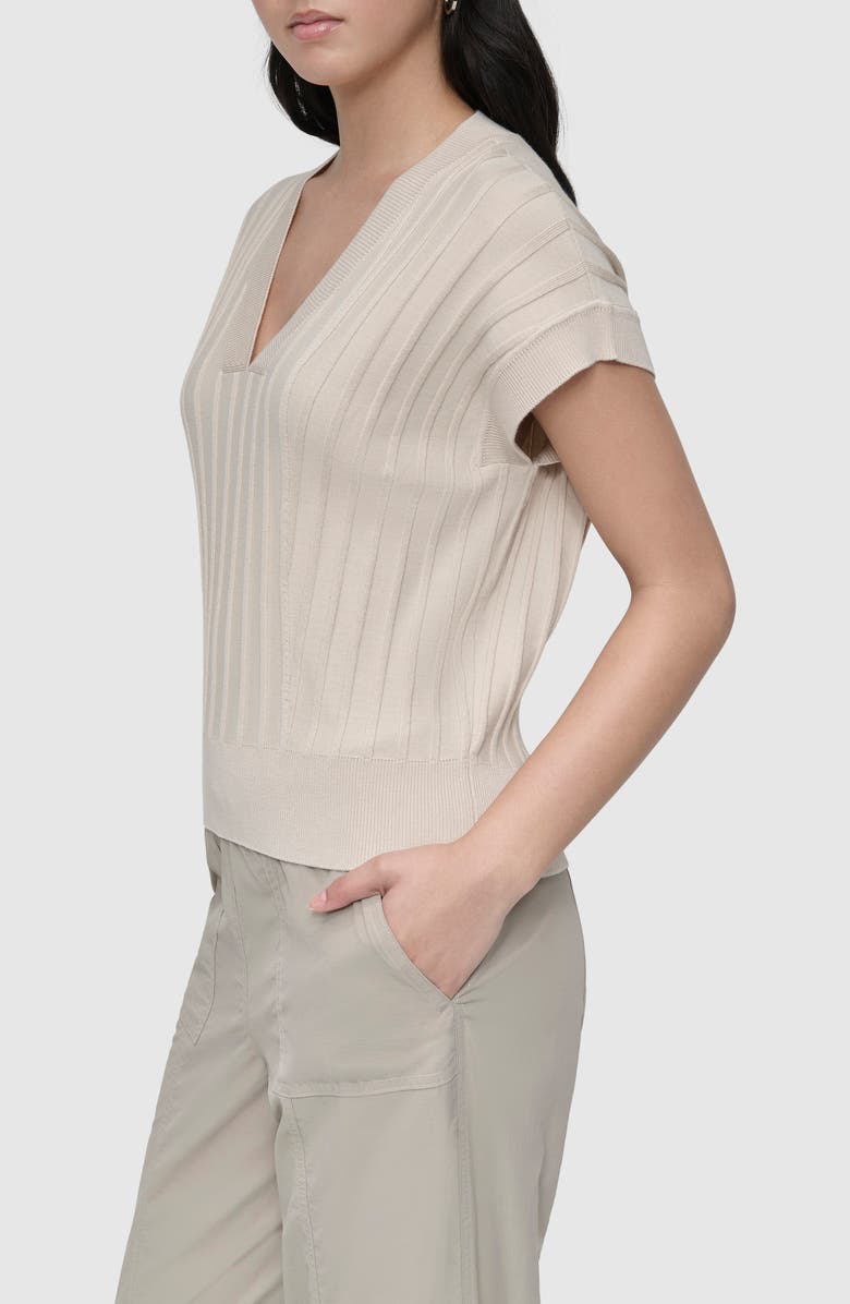 DKNY Rib Short Sleeve Sweater, Alternate, color, Light Khaki