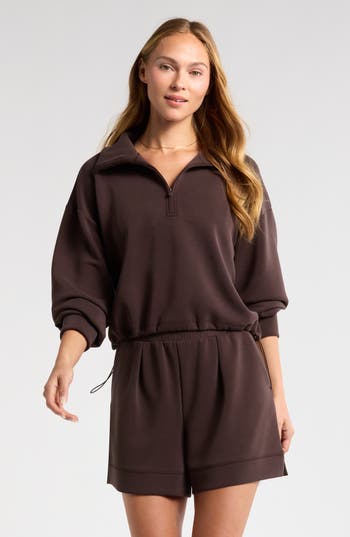 Zella Ultra Soft Scuba Half Zip Pullover In Brown