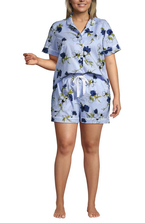 Poplin 2 Piece Pajama Set - Short Sleeve Shirt and Shorts