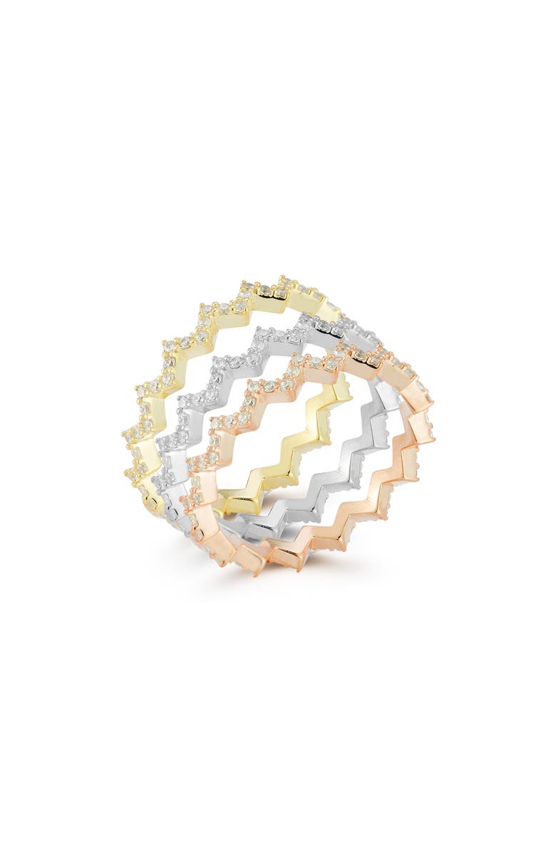 SPHERA MILANO Set of 3 Mixed Metal CZ Pavé Stackable Rings, Main, color, Gold