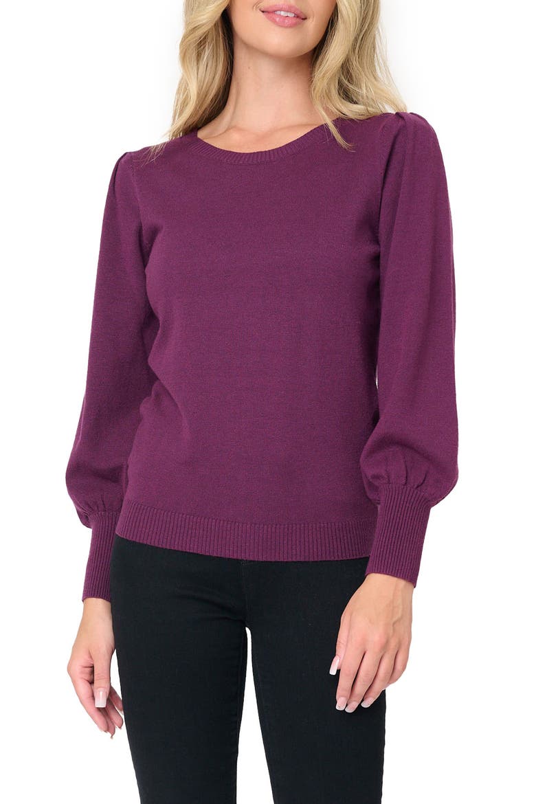 Silver Bells Blouson Sleeve Sweater, Main, color, RAISIN