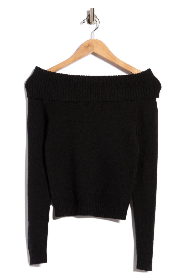 One for Me Off the Shoulder Sweater, Main, color, BLACK