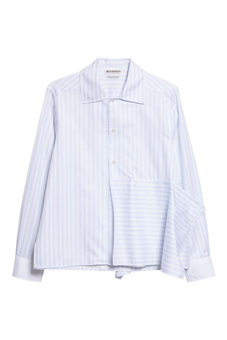 Asymmetric Draped Stripe Poplin Button-Up Shirt, Alternate, color, WHITE/ BLUE