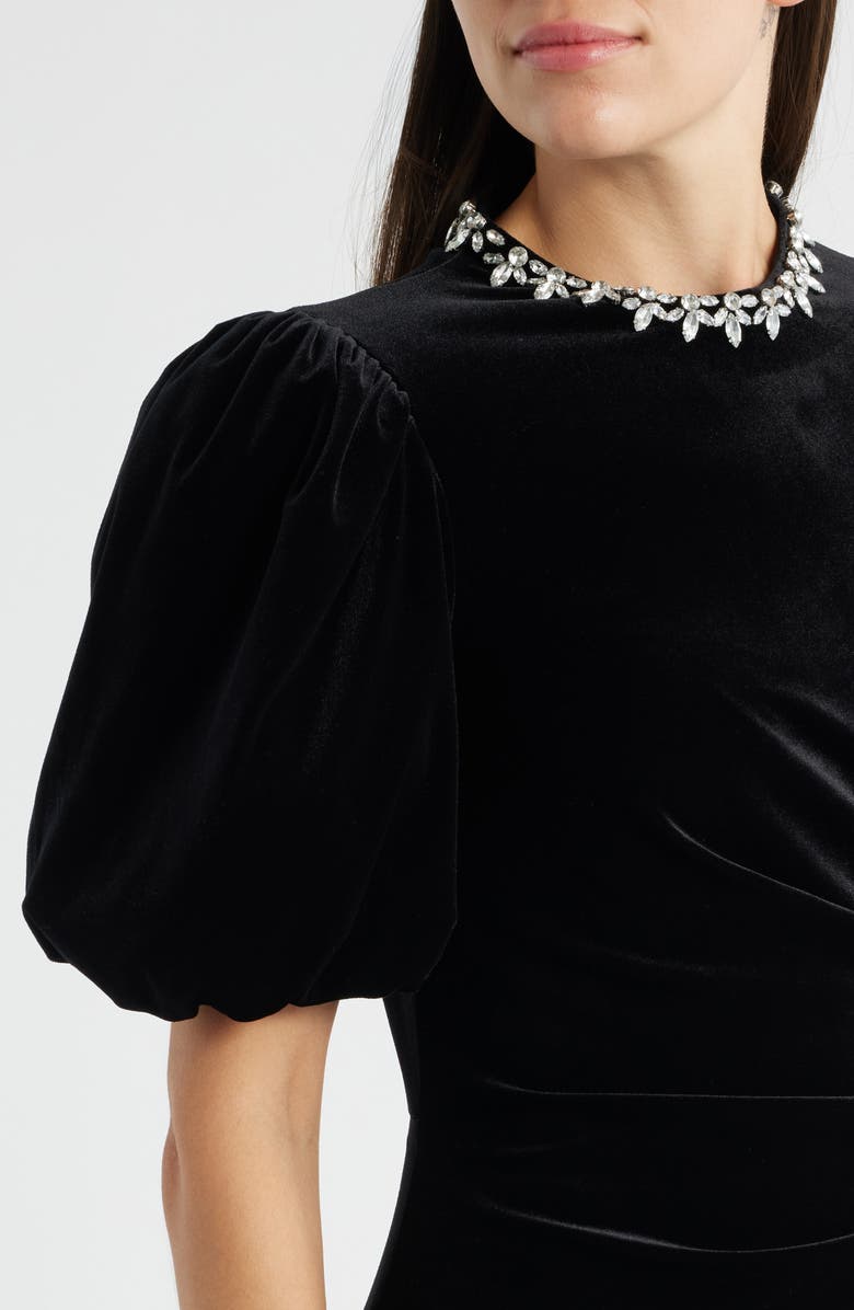 Eliza J Jeweled Neck Velvet Dress, Alternate, color, Black
