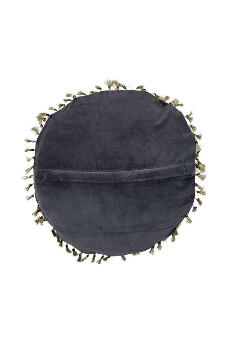 Cotton Velvet Pillow with Metallic Embroidery and Tassels, Alternate, color, Blue