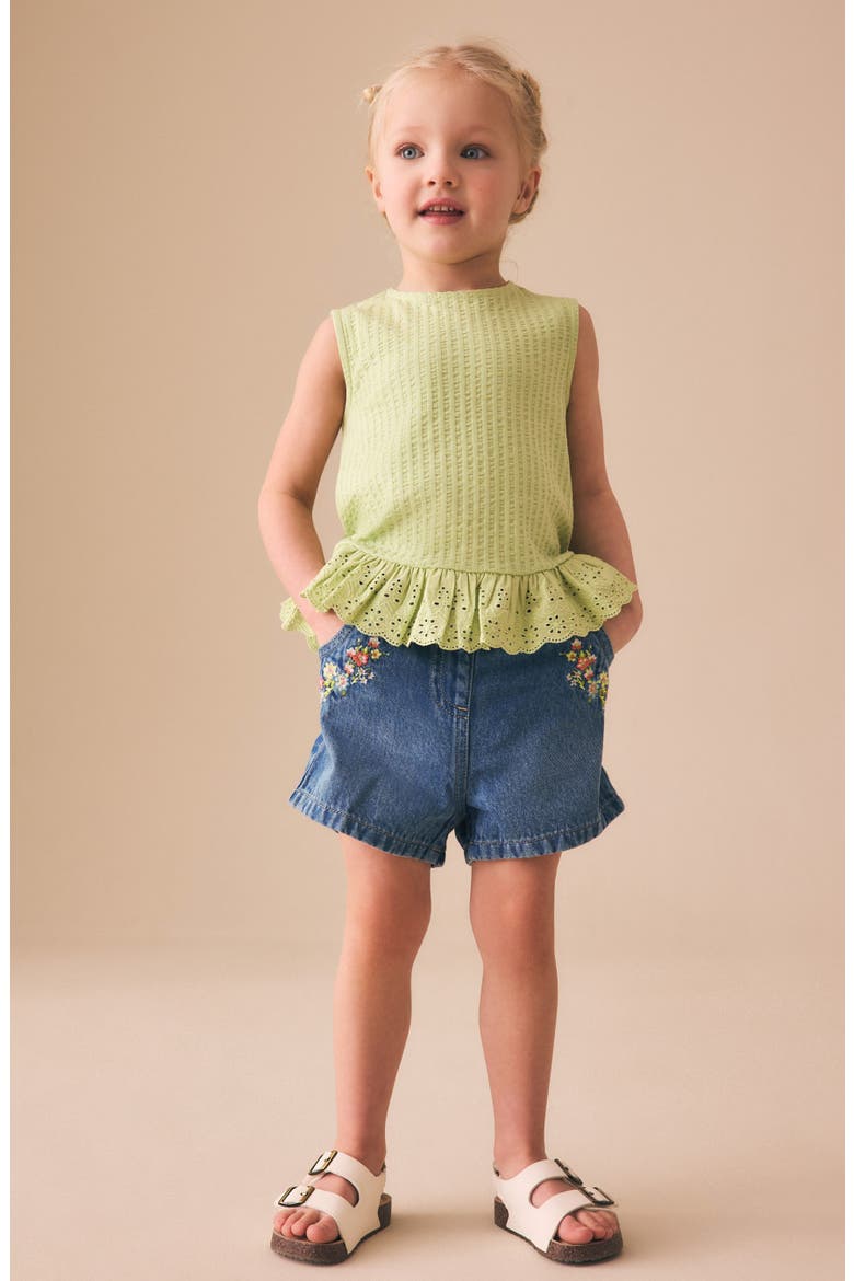 Kids' Embroidered Floral Denim Shorts, Alternate, color, BLUE DENIM