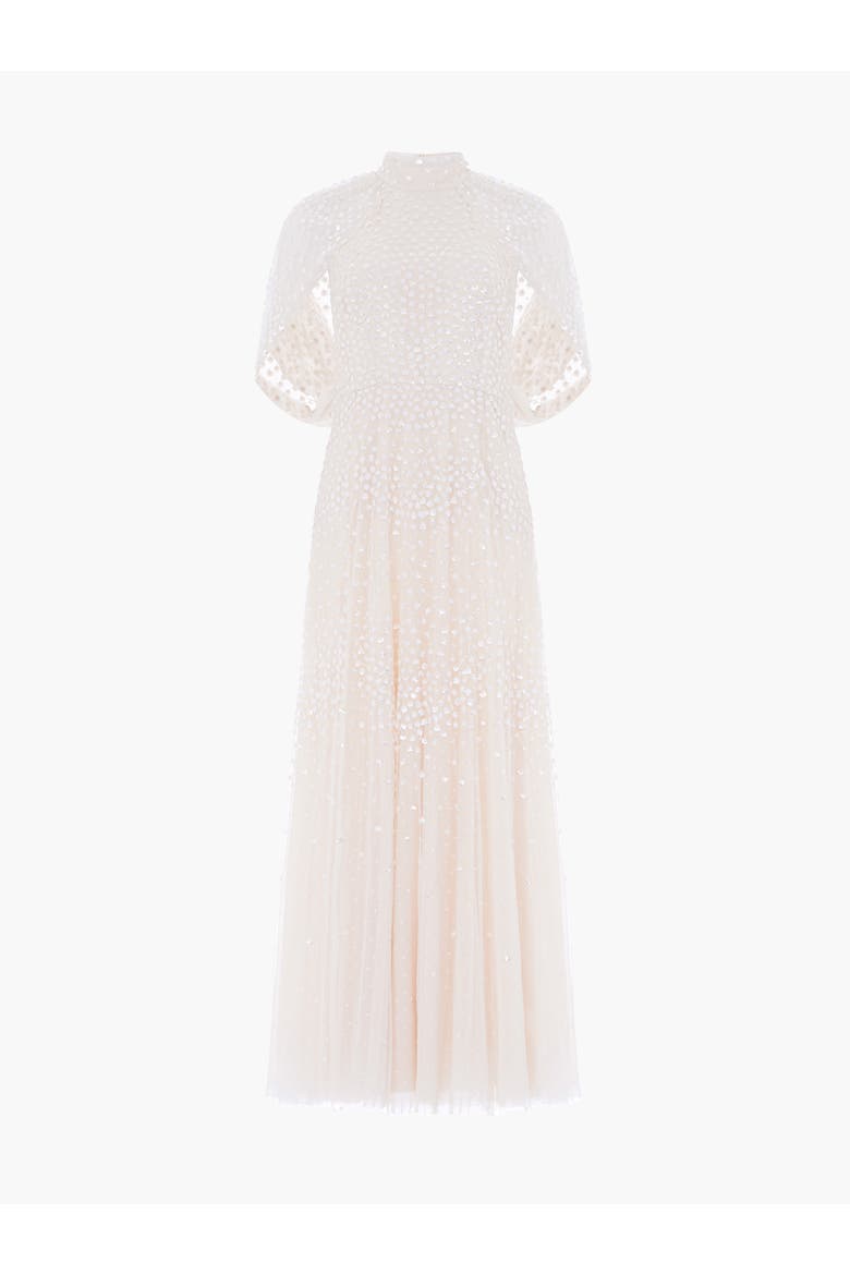 Scallop Sequin Cape Ankle Gown, Alternate, color, Cream