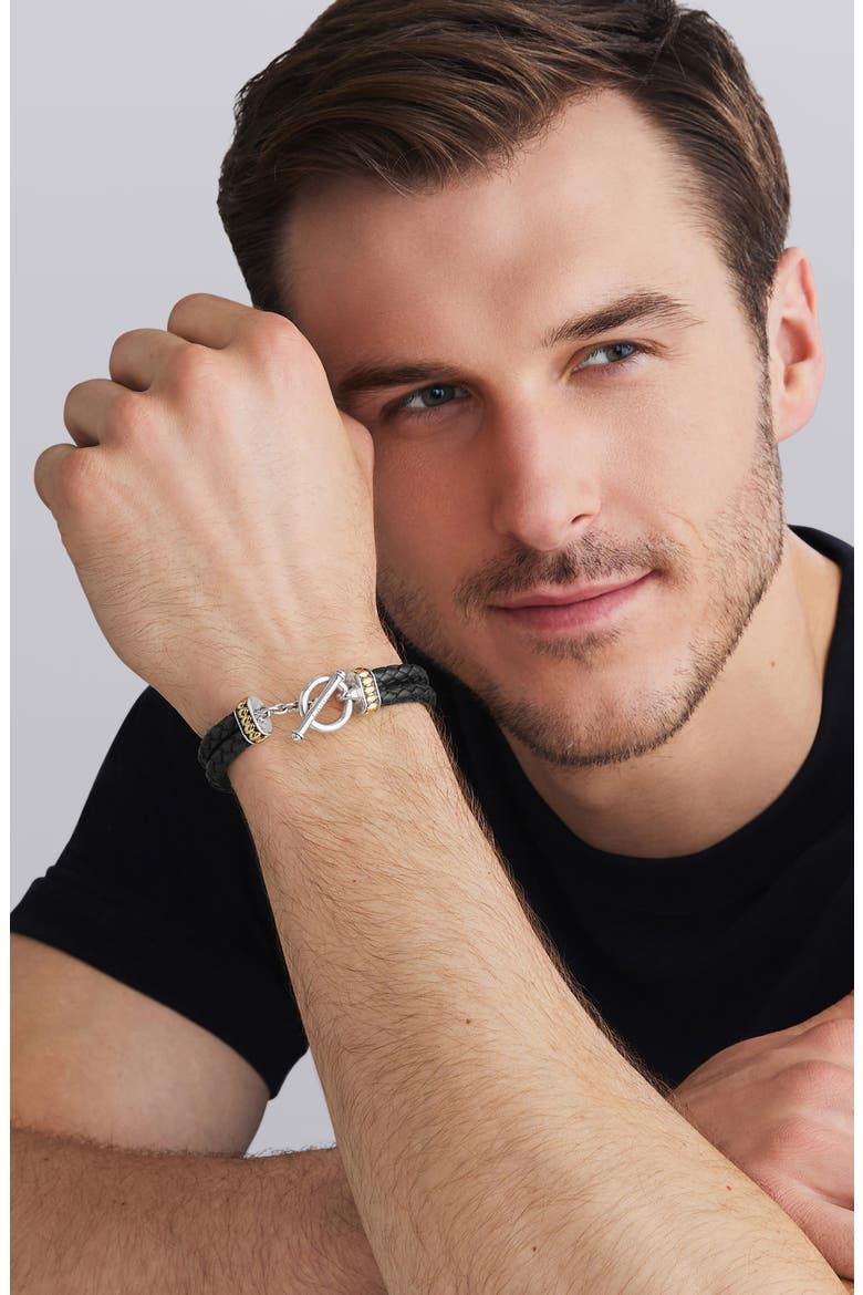 Men's Anthem Double Leather Bracelet, Alternate, color, BLACK