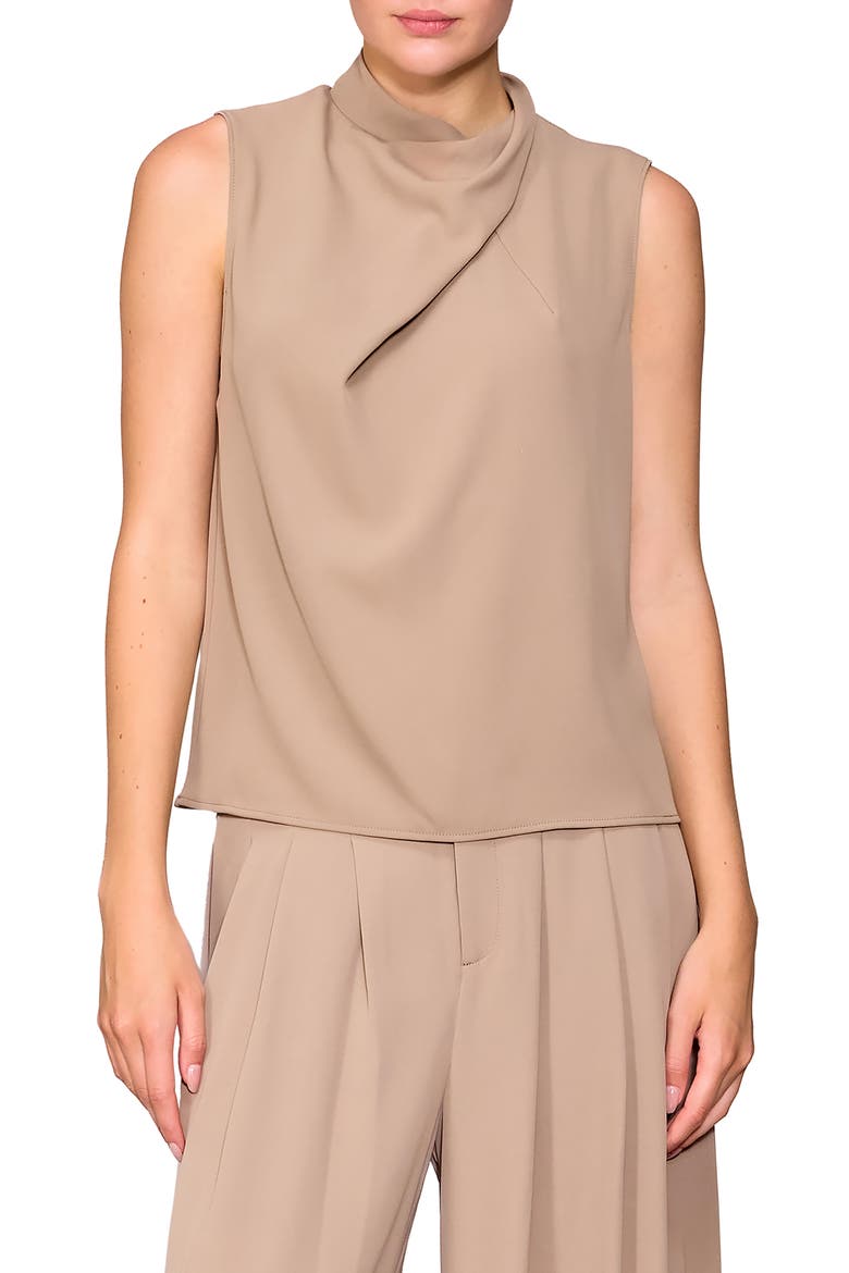 Drape Neck Sleeveless Crepe Top, Main, color, KHAKI