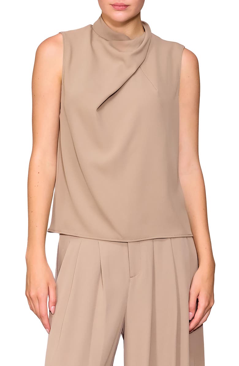 MELLODAY Drape Neck Sleeveless Crepe Top, Main, color, Khaki