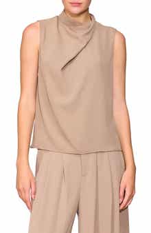 MELLODAY Drape Neck Sleeveless Crepe Top