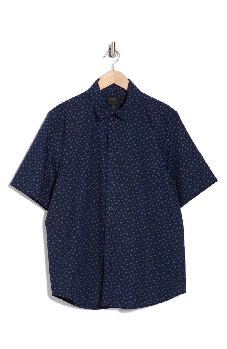 14th & Union Fish Print Short Sleeve Stretch Poplin Button-Up Shirt, Alternate, color, Navy Geo Fish