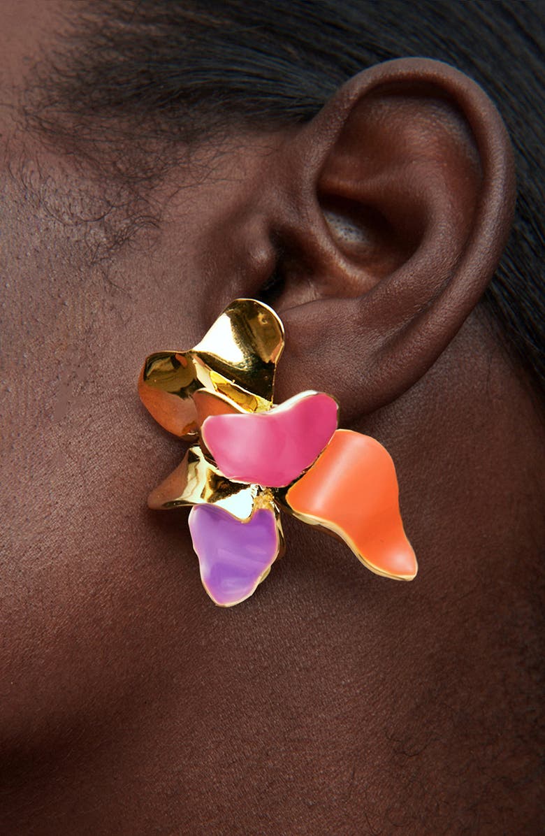Sterling King Enamel Lotus Petal Earrings, Alternate, color, Gold/ Sunrise