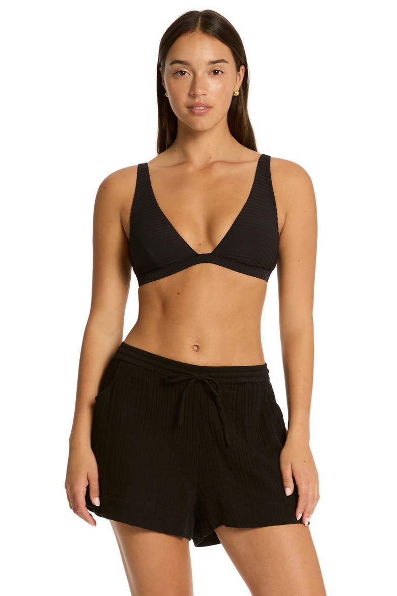 Sunset Beach Cotton Gauze Cover-Up Shorts, Alternate, color, BLACK