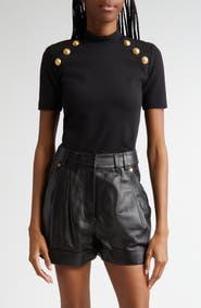 Balmain Six-Button Detail Mock Neck T-Shirt
