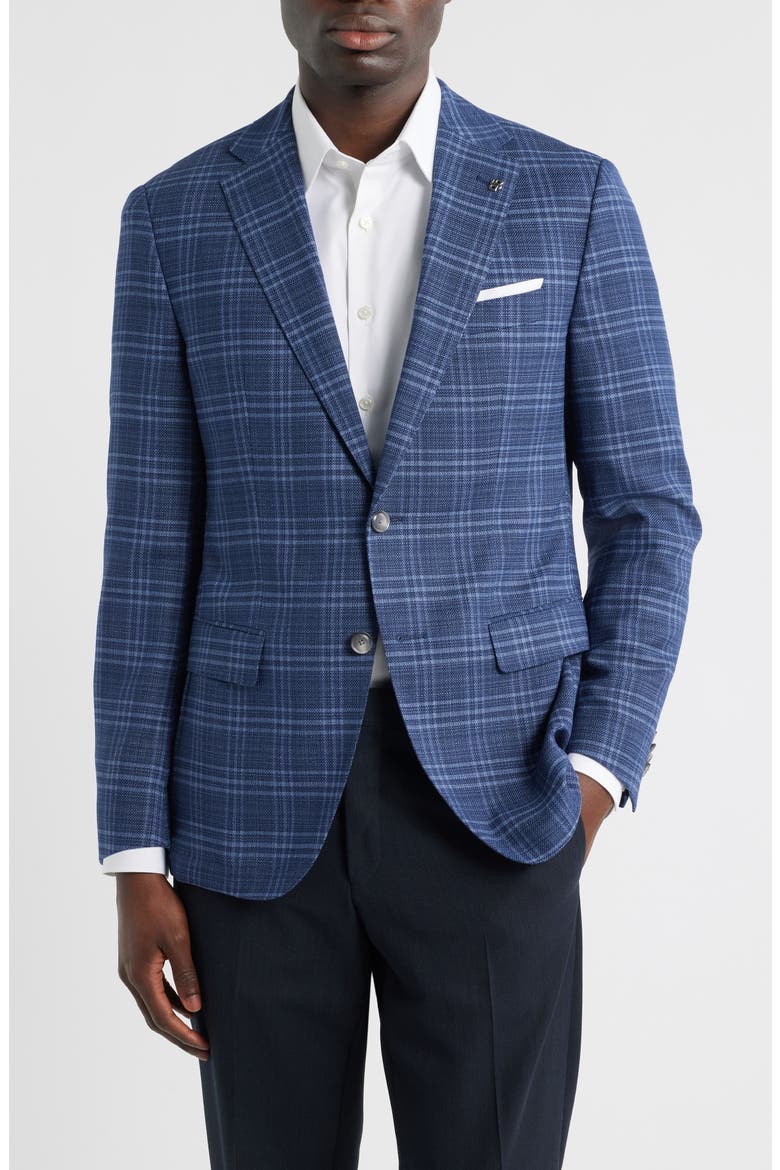 Hutson Slim Fit Navy Plaid Slub Wool Blend Sport Coat, Main, color, DARK BLUE