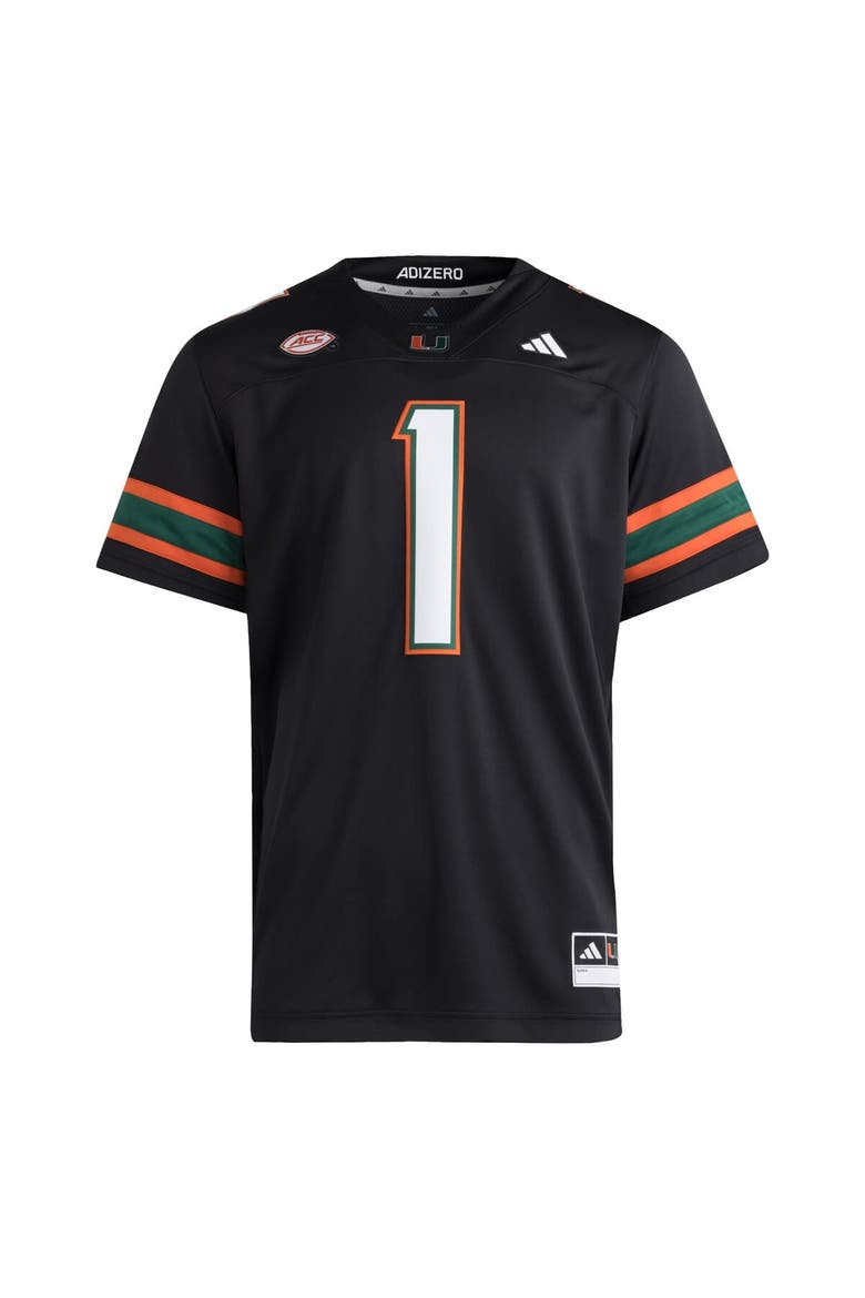 Men's adidas #1 Black Miami Hurricanes Premier Jersey, Alternate, color, Black
