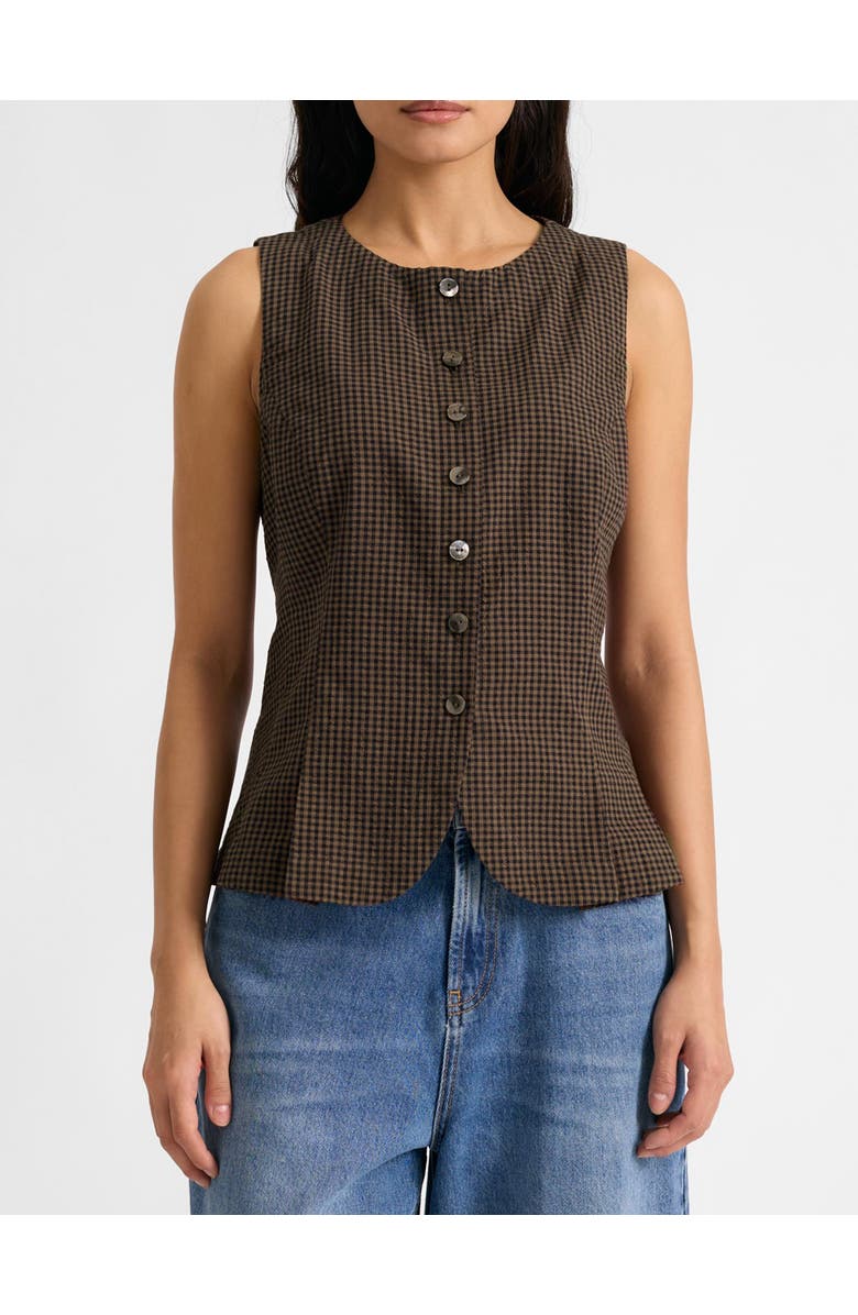 Albaray Gingham Waistcoat, Alternate, color, Chocolate