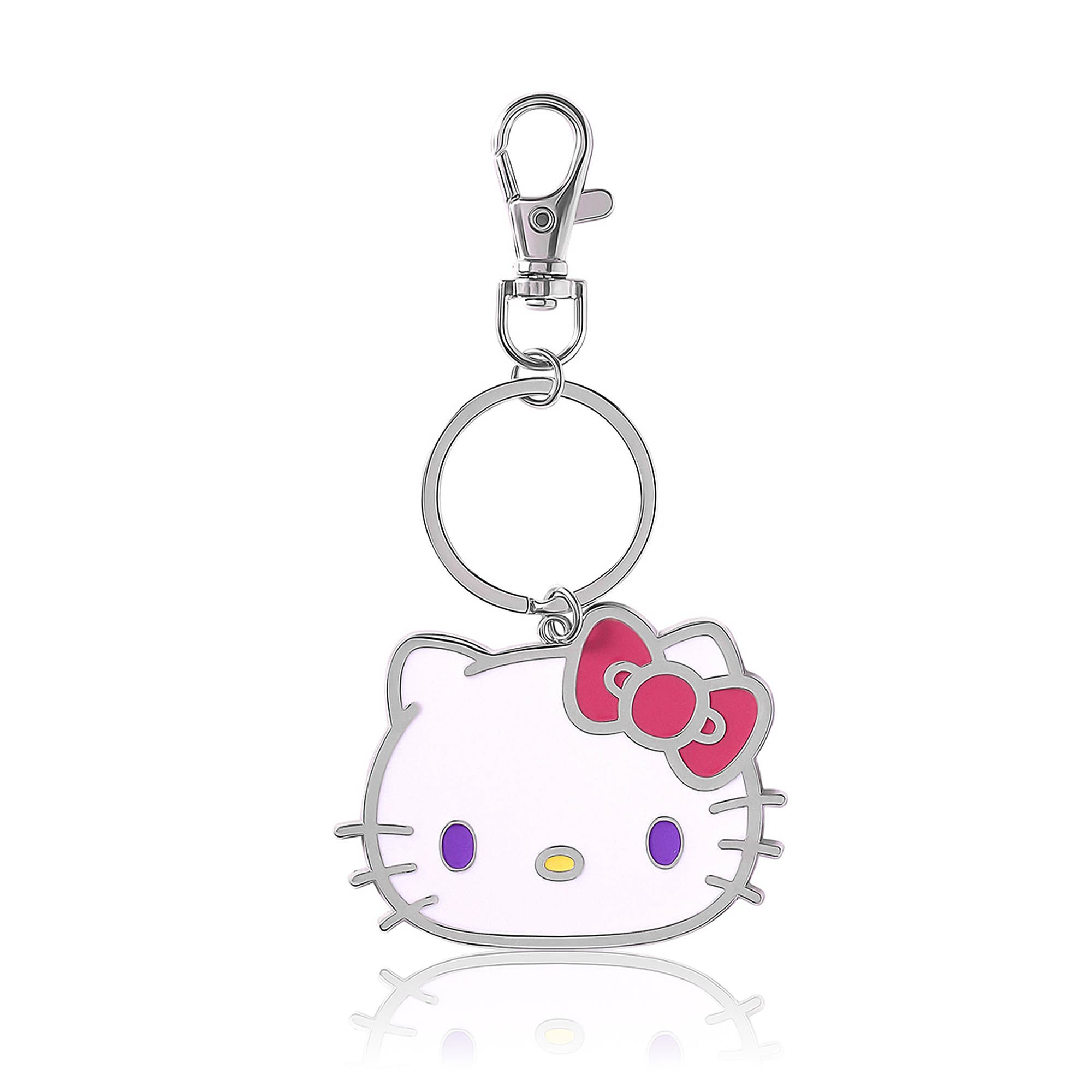 Hello Kitty Metal Keychain with Classic Bow, Main, color, Silver, White