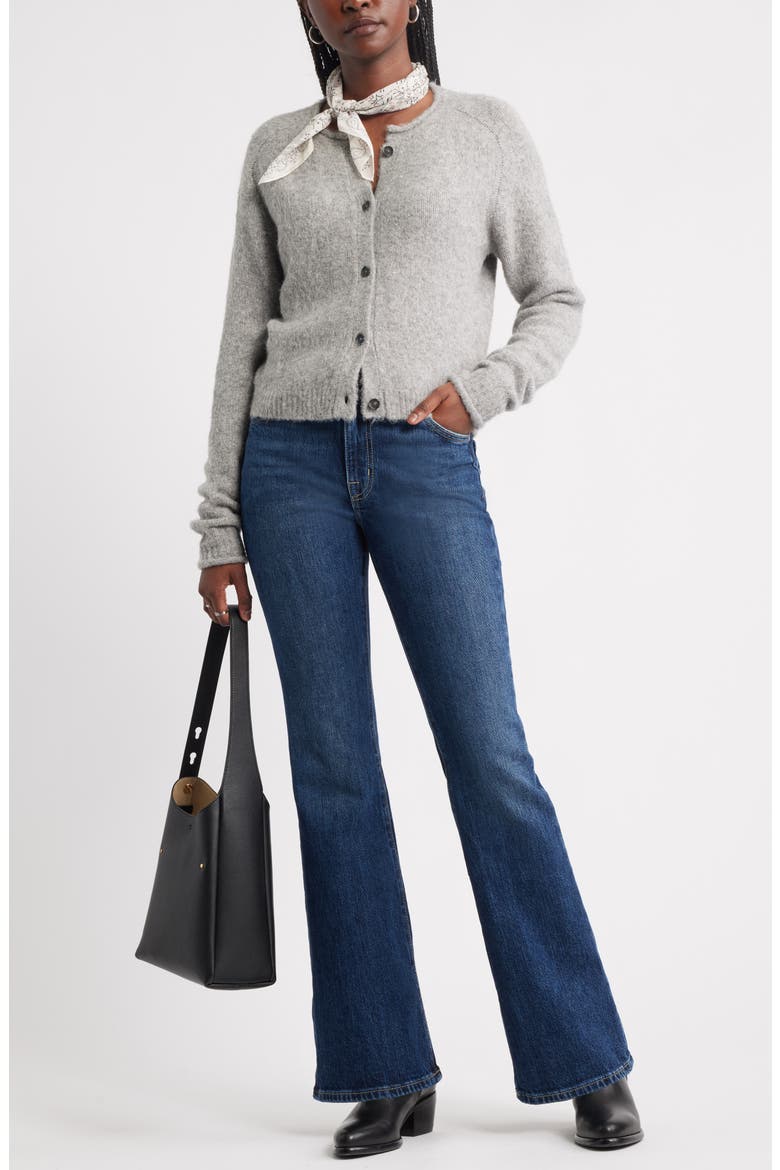 Rolled Crewneck Cardigan, Alternate, color, GREY HEATHER