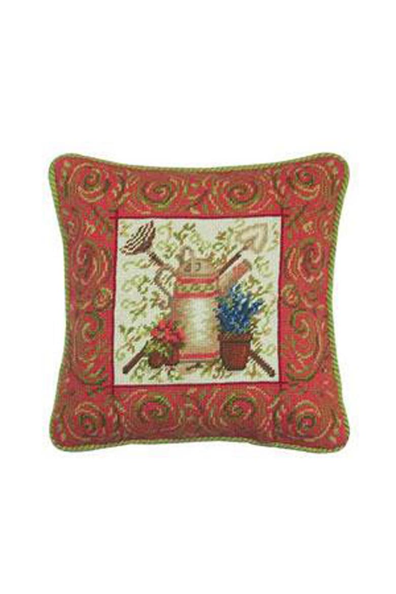 Garden Tools Number 2 Needlepoint Accent Pillow, Main, color, Pink