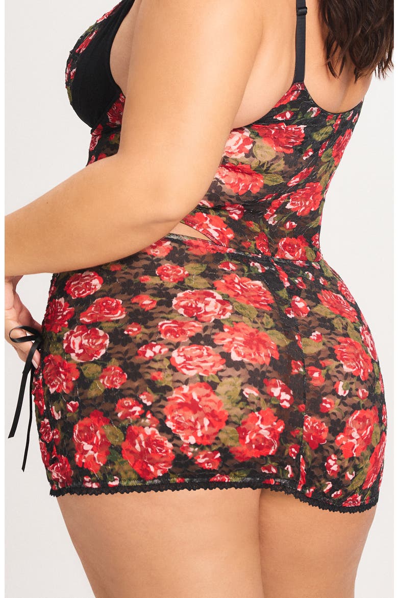 Sinful Rose Lace Miniskirt, Alternate, color, BLACK CAVIAR ROSY PASSIONS