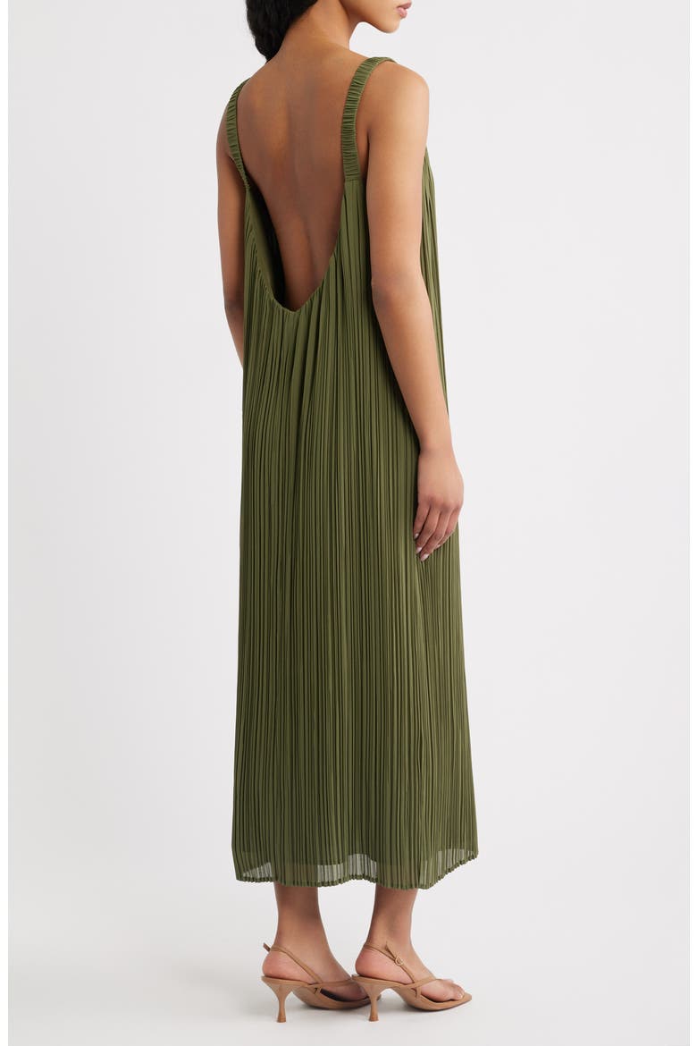 Theo Plissé Open Back Midi Dress, Alternate, color, MILITARY
